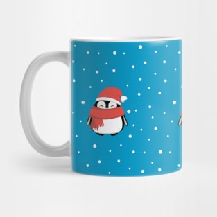 Winter cute penguins pattern with snow. Mug